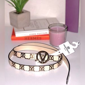 New Valentino Monogram Logo Leather Belt